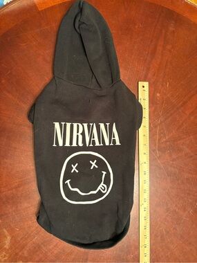 NIRVANA Black Pet Hoodie with White Smiley Logo